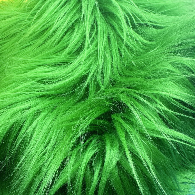 Kelly Green — Long-Pile Cascading Faux Fur Fabric — 11cm Shag, 50×60cm Panel