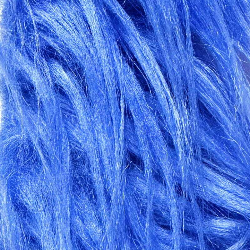 Blue — Long-Pile Cascading Faux Fur Fabric — 11cm Shag, 50×60cm Panel