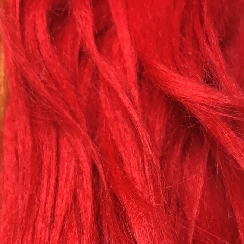 Red — Long-Pile Cascading Faux Fur Fabric — 11cm Shag, 50×60cm Panel