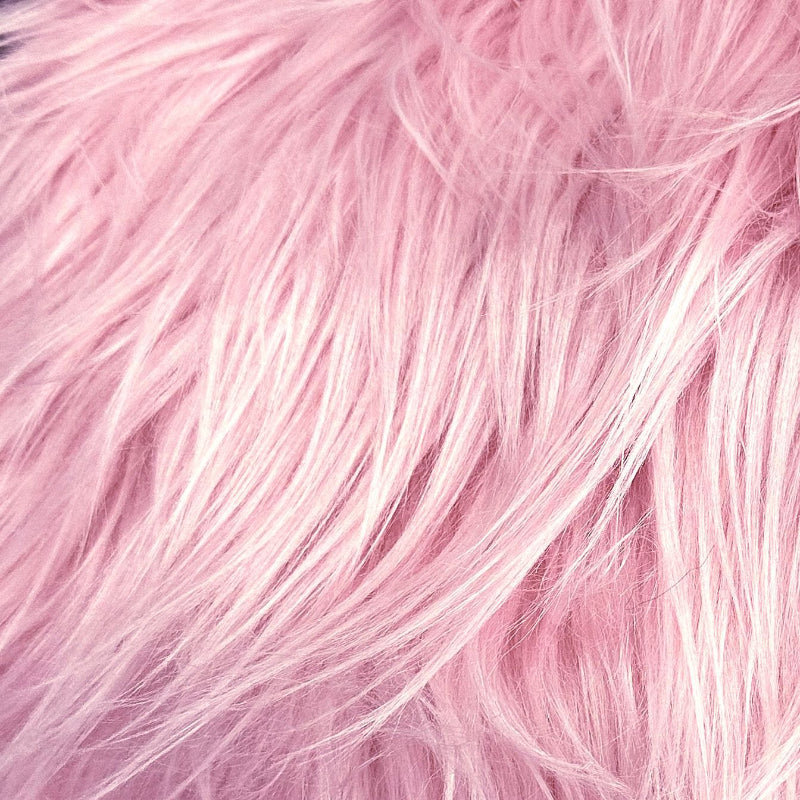 Pink — Long-Pile Cascading Faux Fur Fabric — 11cm Shag, 50×60cm Panel