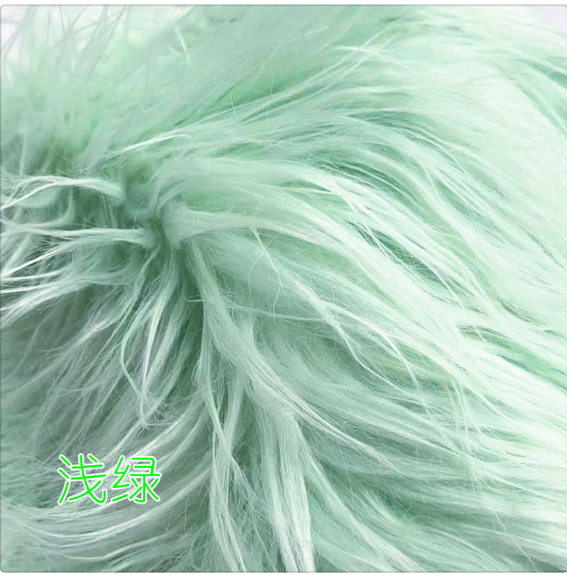 Light Green — Long-Pile Cascading Faux Fur Fabric — 11cm Shag, 50×60cm Panel