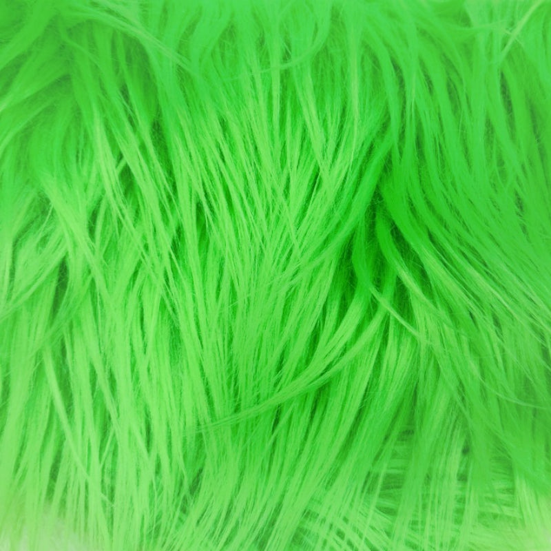 Grass Green — Long-Pile Cascading Faux Fur Fabric — 11cm Shag, 50×60cm Panel